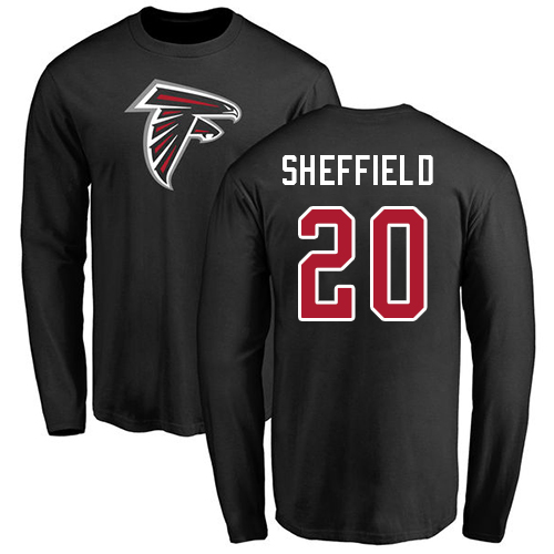 Atlanta Falcons Men Black Kendall Sheffield Name And Number Logo NFL Football #20 Long Sleeve T Shirt